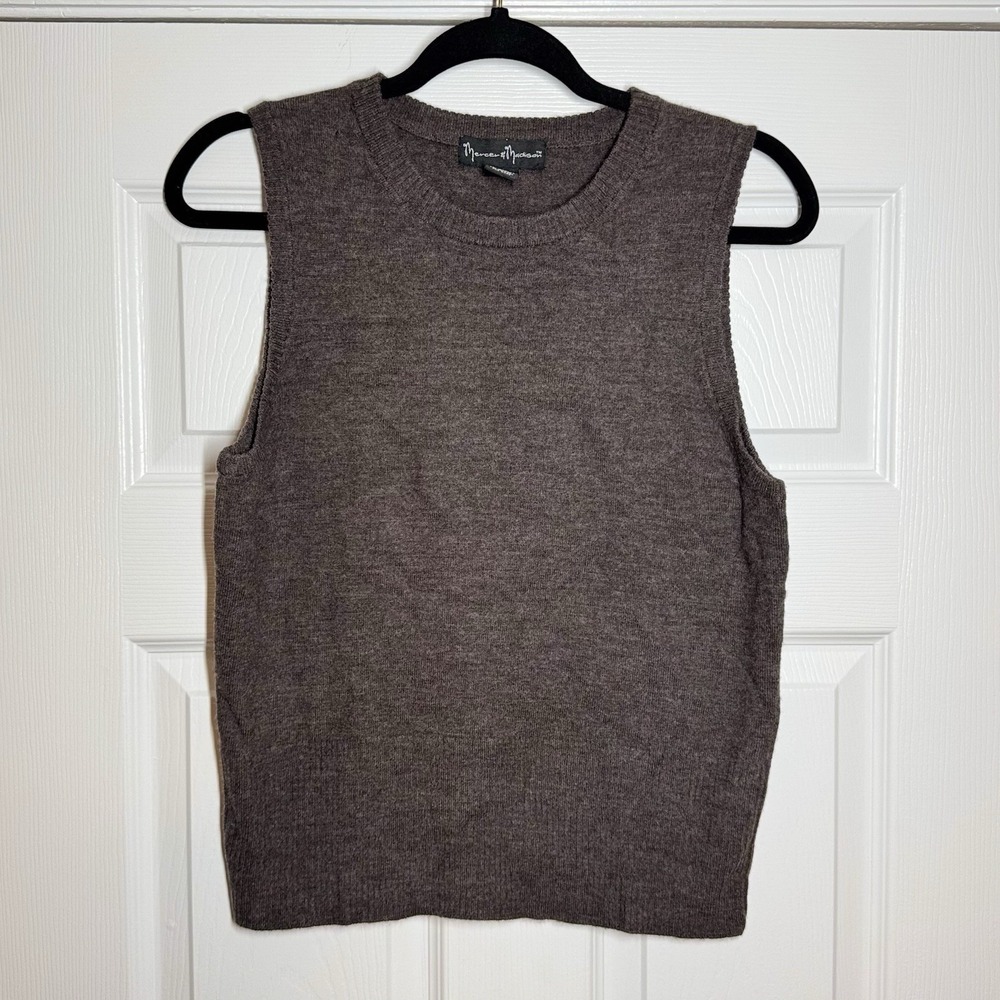 Mercer & Madison Women's Large Knit Sweater Vest 100% Merino Wool Brown Neutral